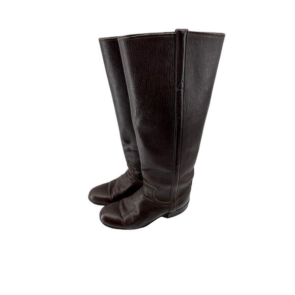 Justin Boots Size 4.5 B Dark Brown Knee Height Leather Girls Riding